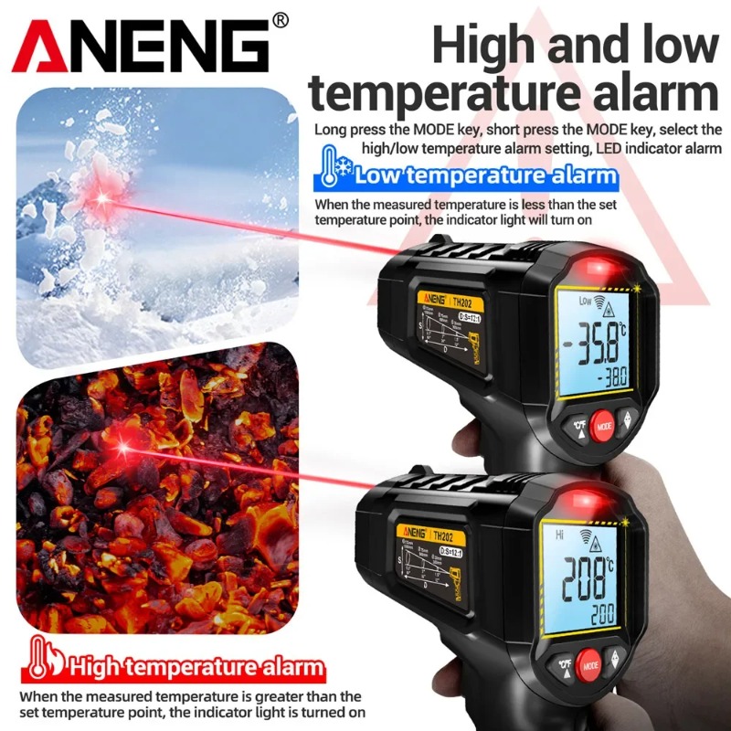 Industrial Laser Thermometer Gun - Termómetro Infrarrojo sin Contacto ANENG TH202,