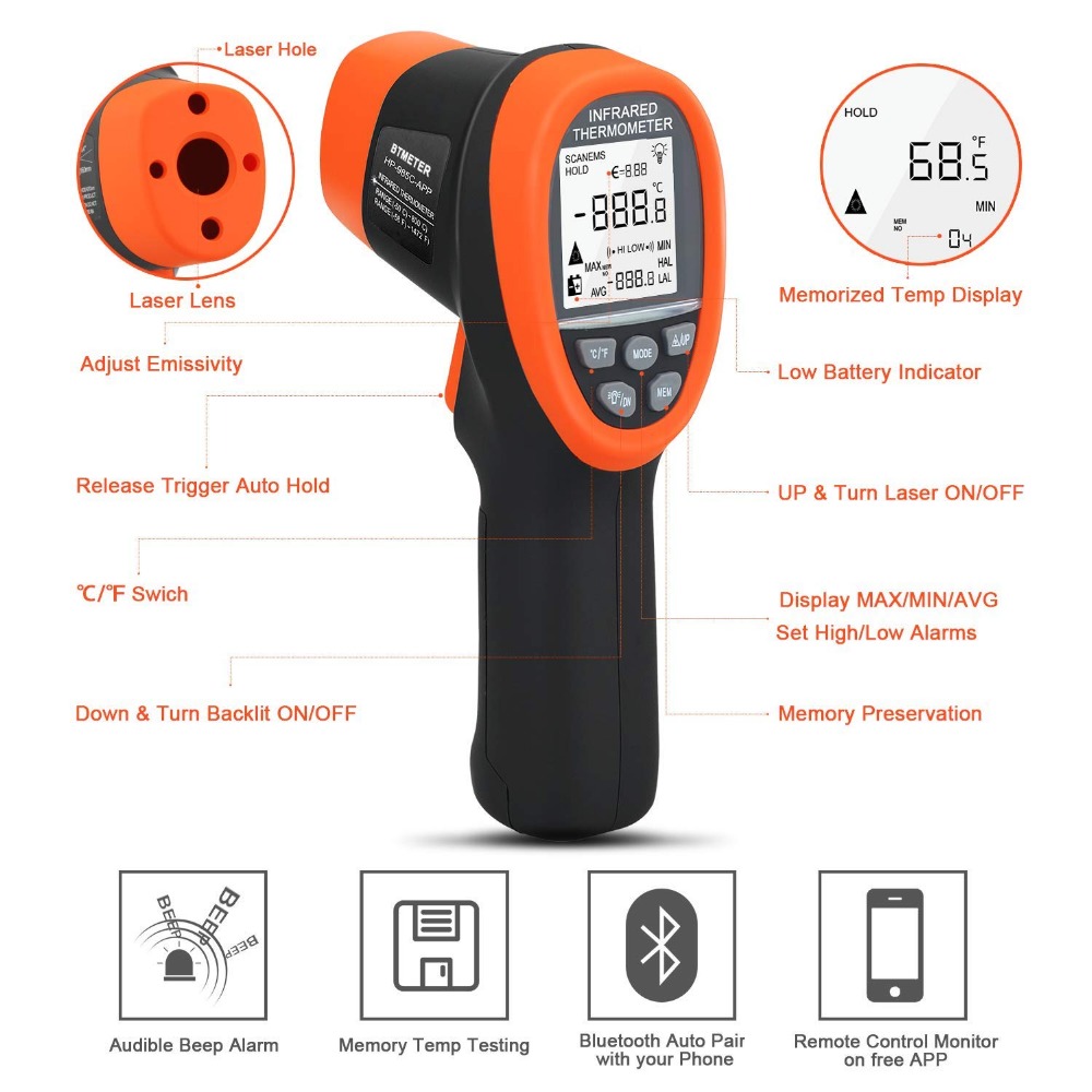 Termómetro IR sin contacto con - Industrial Laser Thermometer Gun reseña y precio