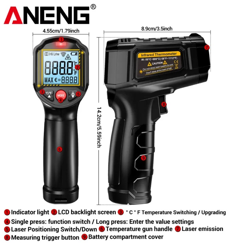 Termómetro Infrarrojo sin Cont - Industrial Laser Thermometer Gun reseña y precio
